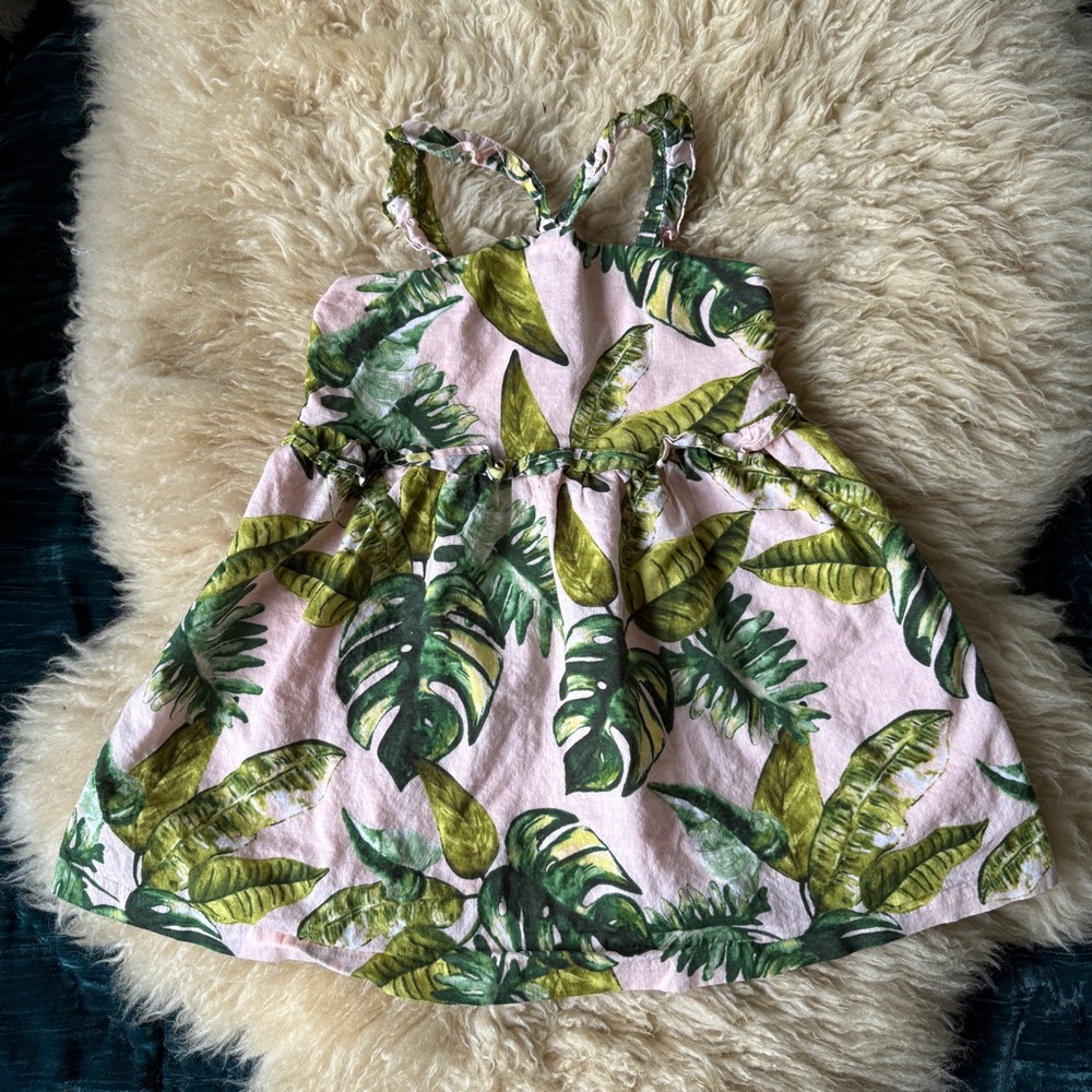 Janie and Jack Ruffle Strap Palm Print Dress Iced Nectar Palm Print 18-24 mo